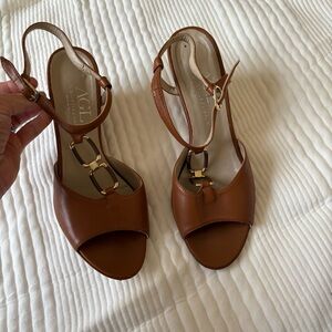 Agl Brown Leather Wedge Sandals with Adjustable Ankle Straps